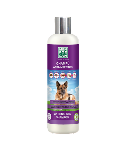 Champú Anti-insectos con margosa, geraniol y lavandino para perros